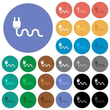 Socket plug and cable solid round flat multi colored icons 스톡 일러스트