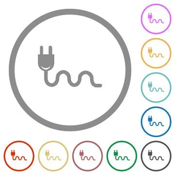 Socket plug and cable solid flat icons with outlines Illustrazione stock