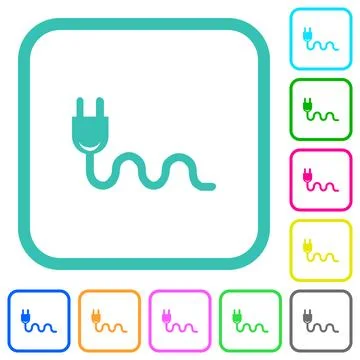 Socket plug and cable solid vivid colored flat icons Illustrazione stock