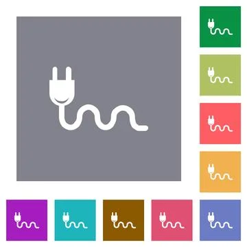 Socket plug and cable solid square flat icons Illustrazione stock