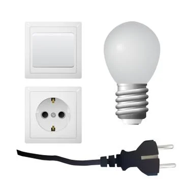 Socket with plug, light bulb. Illustrazione stock