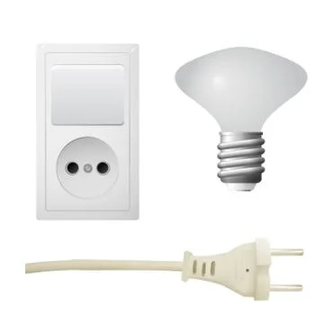 Socket with plug, lightbulb. Illustrazione stock