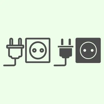 Socket with plug line and solid icon. Unplugged cable from Jack socket outline Illustrazione stock