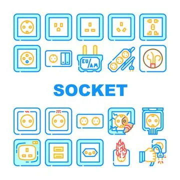 Socket Power Electrical Accessory Icons Set Vector Stock Illustration