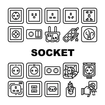 Socket Power Electrical Accessory Icons Set Vector Stock Illustration
