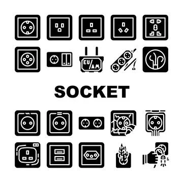 Socket Power Electrical Accessory Icons Set Vector Stock Illustration