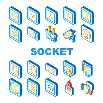 Socket Power Electrical Accessory Icons Set Vector Stock Illustration