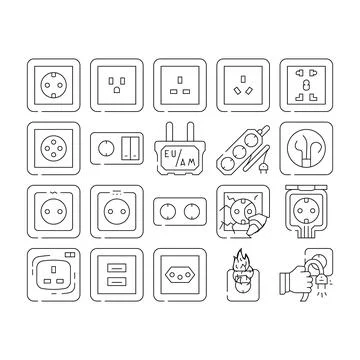 Socket Power Electrical Accessory Icons Set Vector Stock Illustration