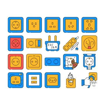 Socket Power Electrical Accessory Icons Set Vector Stock Illustration