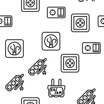 Socket Power Electrical Accessory Vector Seamless Pattern Stock Illustration