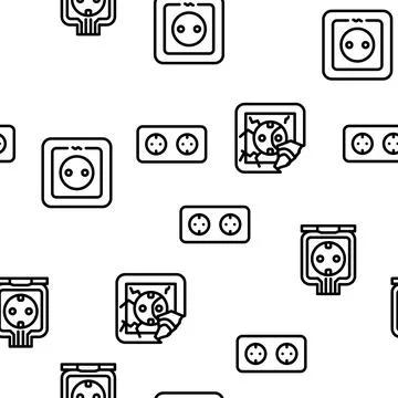 Socket Power Electrical Accessory Vector Seamless Pattern Stock Illustration