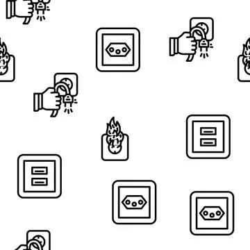 Socket Power Electrical Accessory Vector Seamless Pattern Stock Illustration