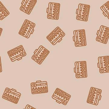 Socket set car repair tool line vector seamless pattern Stock Illustration