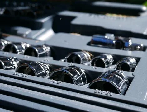 Socket set in tool box for repair works Stock Photos