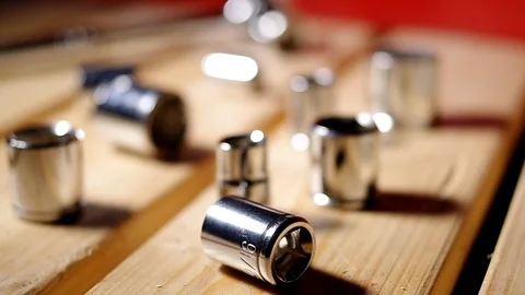 Socket Set Tools on a work bench Stock Footage 114475539