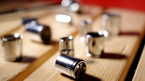 Socket Set Tools on a work bench Stock Footage 114475573