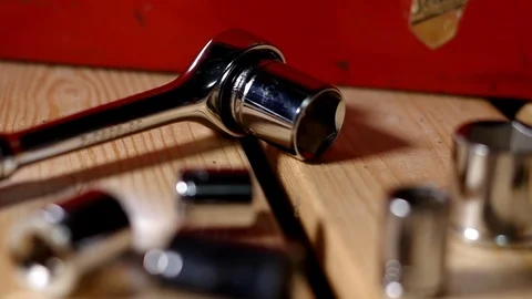 Socket Set Tools on a work bench Stock Footage 114475804