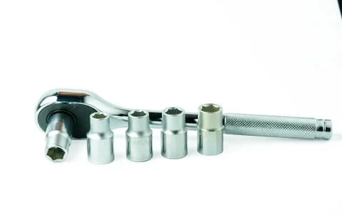 Socket spanner wrenches isolated on white background with clupping path Stock Photos