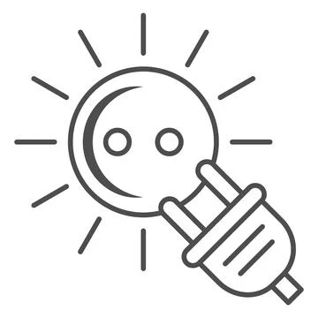 Socket with sun rays and plug thin line icon, energy concept, electricity and Stock Illustration