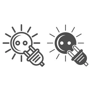 Socket with sun rays and plug line and solid icon, energy concept, electricity Stock Illustration