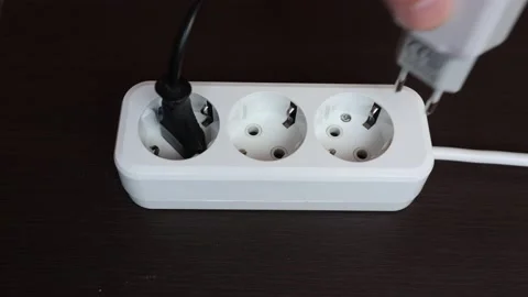 Socket with three connectors for equipment. The carrier is white Stock Footage 230681853