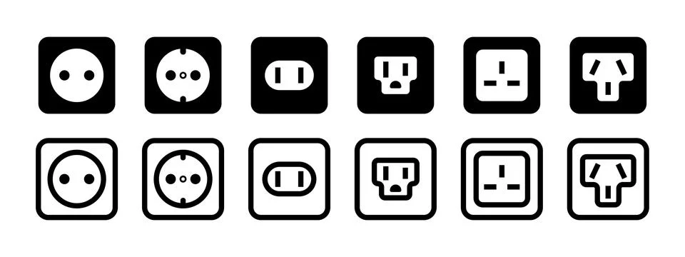 Socket types icon set. Rosette vector illustration. Plug types collection. .. Stock Illustration