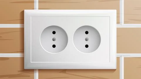 Socket Vector. Double Grounded Power Switch. Plastic Standard Panel. Brick Wall Stock Illustration