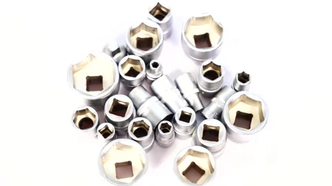 Socket wrench different sizes. Hex wrench used in construction and industry. Stock Footage 134588957
