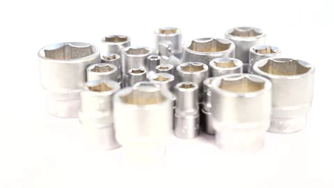 Socket wrench different sizes. Hex wrench used in construction and industry. Stock Footage 134588979