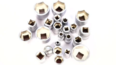 Socket wrench different sizes. Hex wrench used in construction and industry. Video stock 134589008