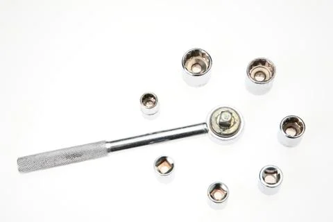 A socket wrench set with adapters Stock Photos