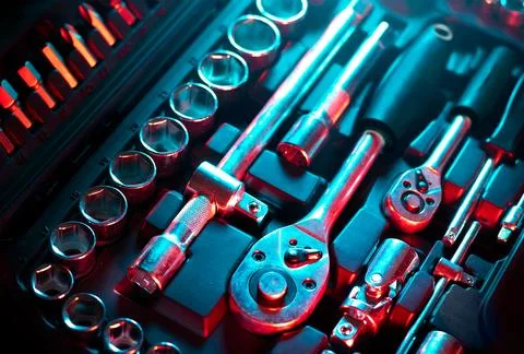 Socket wrench set toolbox 스톡 사진