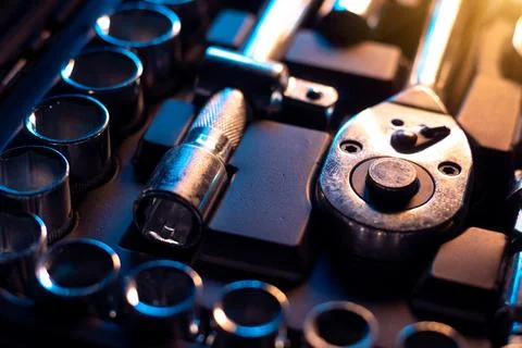 Socket wrench set toolbox - Professional chrome vanadium sockets 스톡 사진