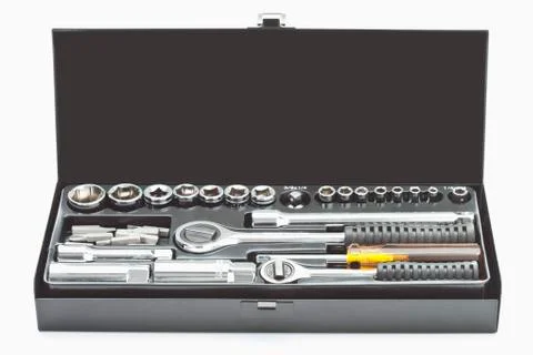 Socket wrench set on white background Stock Photos