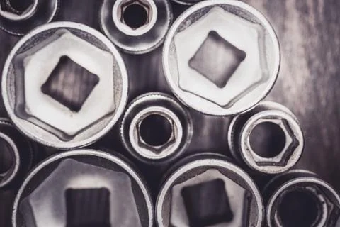 Socket wrenches close up - top view Stock Photos