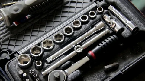 Socket Wrenches in Plastic Box Closeup Stock Footage 72451558