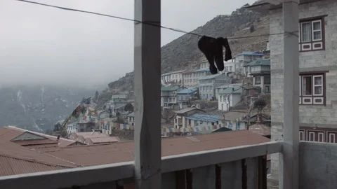 Socks drying after trekking in Namche Bazaar, Nepal Stock Footage 99130706