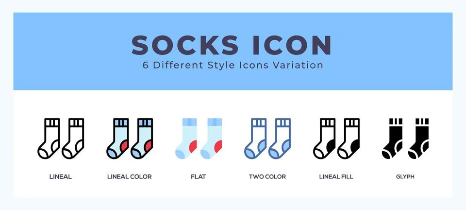 Socks icon set with different styles. Design elements for logo. Vector illu.. Illustrazione stock