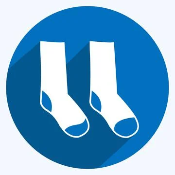 Socks Icon in trendy long shadow style isolated on soft blue background Stock Illustration