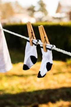 Socks on Laundry Line Stock Photos