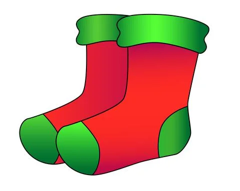 Socks. Pair of socks - vector full color red-green picture with clothes. Stock Illustration