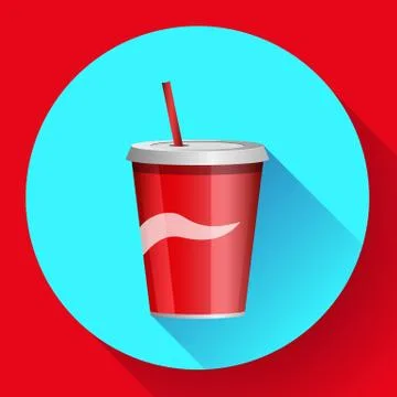 Soda bottle with red lable flat vector icon Stock Illustration