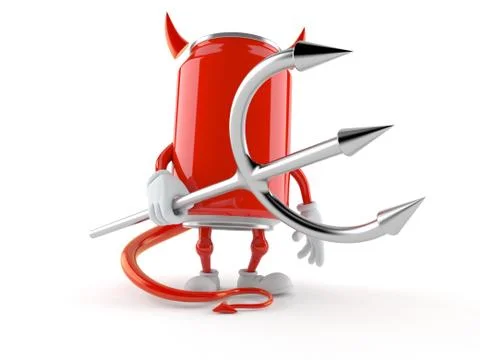 Soda can character with devil horns and pitchfork Stock Illustration
