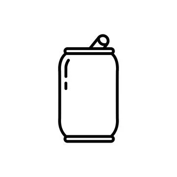Soda can icon. Linear logo of metal container with opener. Black simple Stock Illustration