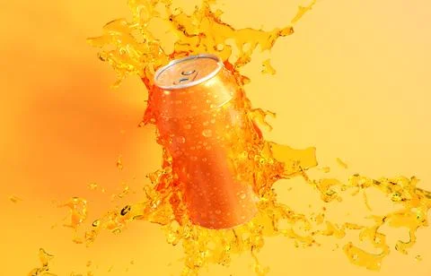 Soda can with splash on orange background Stock Illustration
