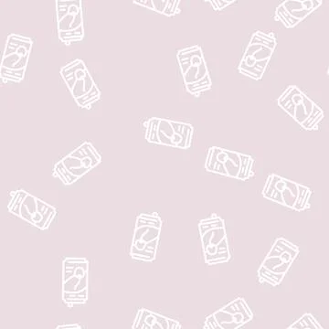 Soda cherry line vector seamless pattern Stock Illustration