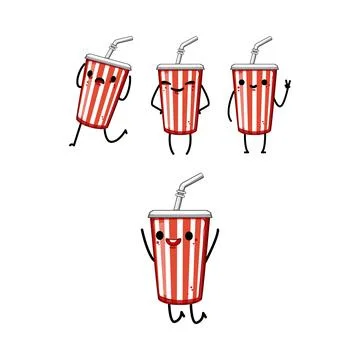 Soda cup characters expressing different emotions set Stock Illustration