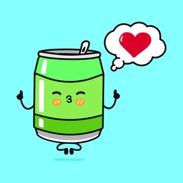 Soda doing yoga with speech bubble. Vector hand drawn cartoon kawaii characte Stock Illustration