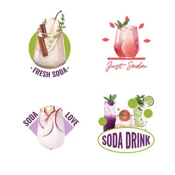 Soda drink logo design watercolor vector illustration Stock Illustration