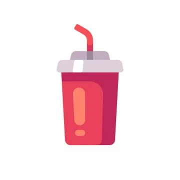 Soda drink plastic cap with a straw. Fast food flat icon Stock Illustration